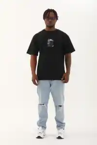 Erkek Kısa Kol Yazlık Tişört Bisiklet Yaka Baskılı Oversize T-Shirt - Siyah