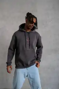 Erkek Kordonlu Arka Maske Kordon Saçlı 3 iplik pamuklu Kapüşonlu sweatshirt - Füme