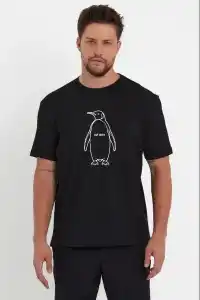 Erkek T-Shirt Nihilist Penguen Baskılı Bisiklet Yaka Kısa kol yazlık Tişört - Siyah