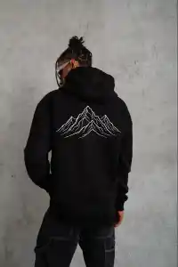 Erkek Nihilist Penguen Baskılı 3 İplik Pamuklu Kapüşonlu Sweatshirt Hoodie Siyah