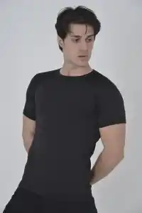 Erkek Omuz Fileli T-Shirt Kısa Kol Bisiklet Yaka Slimfit Tişört   - Siyah
