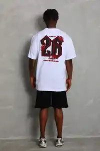 Erkek Baskılı Tişört Kısa Kol Bisiklet Yaka Oversize T-Shirt - Beyaz