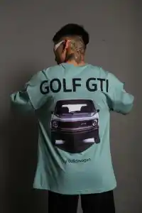 Erkek Oversize Tişört Golf GTI Retro Araba Baskılı T-shirt - Mint Yeşili