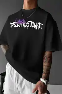 Erkek T-shirt Baskılı Bisiklet Yaka Kısa Kol Tişört - Siyah