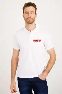 Erkek Pike Polo Yaka Tişört Düğmeli Baskılı T-Shirt - Beyaz