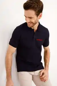 Erkek Pike Polo Yaka Tişört Düğmeli Baskılı T-Shirt - Beyaz