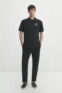Erkek Pike Polo Yaka Tişört Düğmeli Baskılı T-Shirt - Beyaz