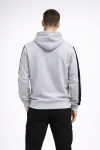 Erkek Şeritli Kapüşonlu Oversize Sweatshirt 3 iplik Pamuklu hoodie - Beyaz