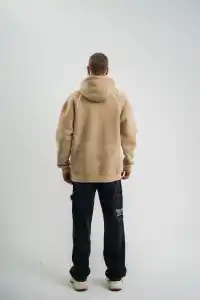 Erkek Baskılı Kapüşonlu Oversize 3 İplik Pamuklu SweatShirt Hoodie - Füme