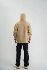 Erkek Baskılı Kapüşonlu Oversize 3 İplik Pamuklu SweatShirt Hoodie - Füme