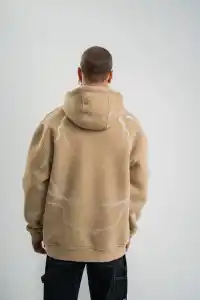 Erkek Baskılı Kapüşonlu Oversize 3 İplik Pamuklu SweatShirt Hoodie - Füme