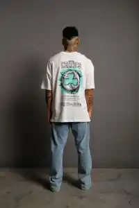 Erkek Kısa Kol Yazlık Tişört Bisiklet Yaka Baskılı Oversize T-Shirt - Beyaz
