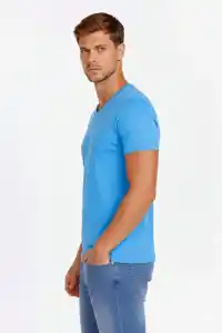 Erkek Body T-shirt V Yaka Slim Fit Likralı Kısa kol Tişört - Açık Mavi