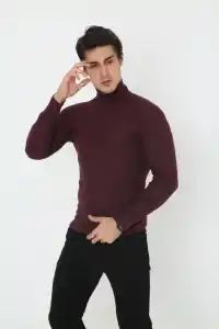 Erkek Tam Boğazlı Fitilli Likrali Koşkorse Badi - Bordo