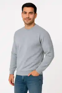 Erkek 3 İplik Pamuklu Düz Bisiklet Yaka SweatShirt - Gri