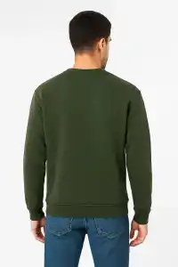 Erkek 3 İplik Pamuklu Düz Bisiklet Yaka SweatShirt - Haki
