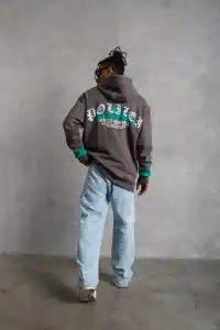 Erkek 3 iplik Pamuklu Alev Baskılı Kapüşonlu hoodie Sweatshirt - Gri