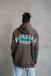 Erkek 3 iplik Pamuklu Alev Baskılı Kapüşonlu hoodie Sweatshirt - Gri