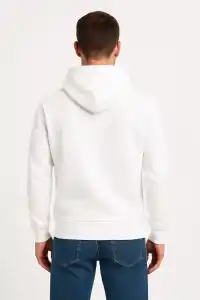 Erkek 3 İplik Pamuklu Kapüşonlu Kanguru Cepli SweatShirt hoodie - Beyaz