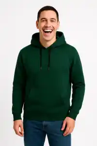 Erkek 3 İplik Pamuklu Kapüşonlu Kanguru Cepli SweatShirt hoodie - Haki