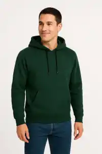 Erkek 3 İplik Pamuklu Kapüşonlu Kanguru Cepli SweatShirt hoodie - Haki