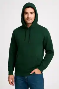 Erkek 3 İplik Pamuklu Kapüşonlu Kanguru Cepli SweatShirt hoodie - Haki