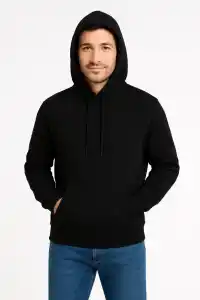 Erkek 3 İplik Pamuklu Kapüşonlu Kanguru Cepli SweatShirt hoodie - Siyah