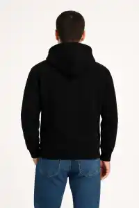 Erkek 3 İplik Pamuklu Kapüşonlu Kanguru Cepli SweatShirt hoodie - Siyah