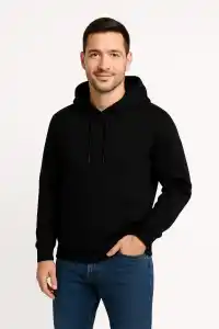 Erkek 3 İplik Pamuklu Kapüşonlu Kanguru Cepli SweatShirt hoodie - Siyah