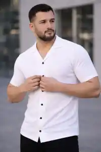 Erkek Waffle Kumaş Yazlık Yakalı Kısa Kol Düğmeli Gömlek 3’lü Set Siyah-Beyaz-Gri