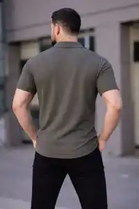 Erkek Waffle Kumaş Kısa Kollu Düğmeli Açık Yaka Regular Fit Gömlek - Haki
