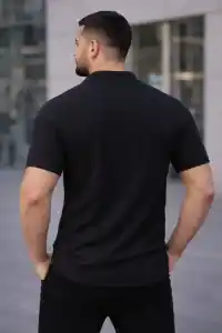 Erkek Waffle Kumaş Kısa Kollu Düğmeli Açık Yaka Regular Fit Gömlek - Siyah