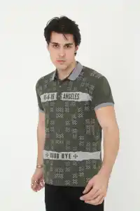 Erkek Polo Yaka tişört Slim Fit Baskılı Kısa kol T-Shirt - Haki