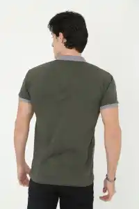 Erkek Polo Yaka tişört Slim Fit Baskılı Kısa kol T-Shirt - Haki