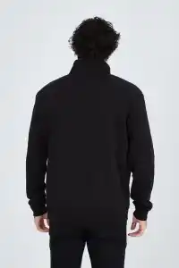 Erkek Yarım Fermuarlı Baskılı 3  iplik pamuklu sweatshirt - Siyah