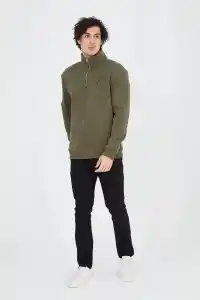 Erkek Yarım Fermuarlı Baskılı 3 iplik pamuklu sweatshirt - Yeşil