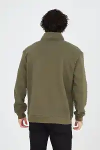 Erkek Yarım Fermuarlı Baskılı 3 iplik pamuklu sweatshirt - Yeşil