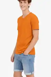 Genç Erkek Çocuk V Yaka Tişört Model - Turuncu