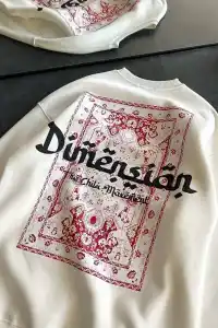 Kadın 3 İplik Pamuklu Bisiklet Yaka Baskılı SweatShirt - Beyaz