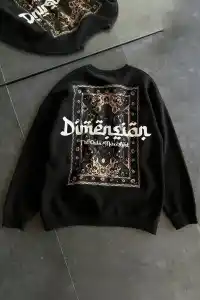 Kadın 3 İplik Pamuklu Bisiklet Yaka Baskılı SweatShirt - Siyah