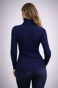 Kadın Balıkçı Yaka Boğazlı Triko Kazak Kalın Fitilli Regular Fit - Lacivert