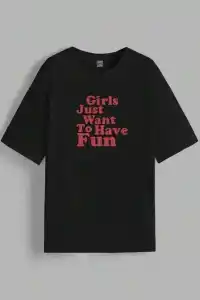 Kadın Baskılı Oversize Kısa kol T-shirt - Siyah
