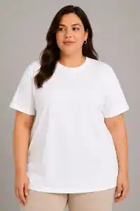 Kadın Battal Big Size Basic Tişört Bisiklet Yaka Rahat Kalıp T-Shirt - Beyaz