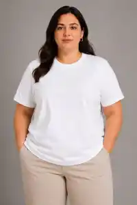 Kadın Battal Big Size Basic Tişört Bisiklet Yaka Rahat Kalıp T-Shirt - Beyaz