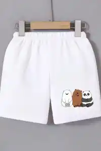 Kadın Beli Lastikli Baskılı Mini Şort - Beyaz