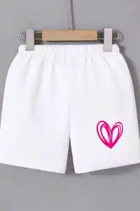 Kadın Beli Lastikli Baskılı Mini Şort - Beyaz