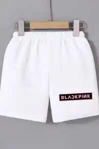 Kadın Beli Lastikli Baskılı Mini Şort - Beyaz