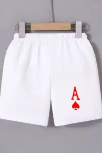 Kadın Beli Lastikli Baskılı Mini Şort - Beyaz