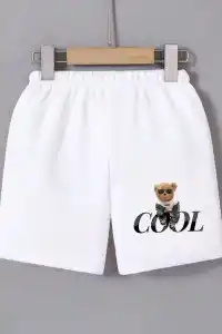 Kadın Beli Lastikli Baskılı Mini Şort - Beyaz