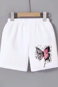 Kadın Beli Lastikli Baskılı Mini Şort - Beyaz